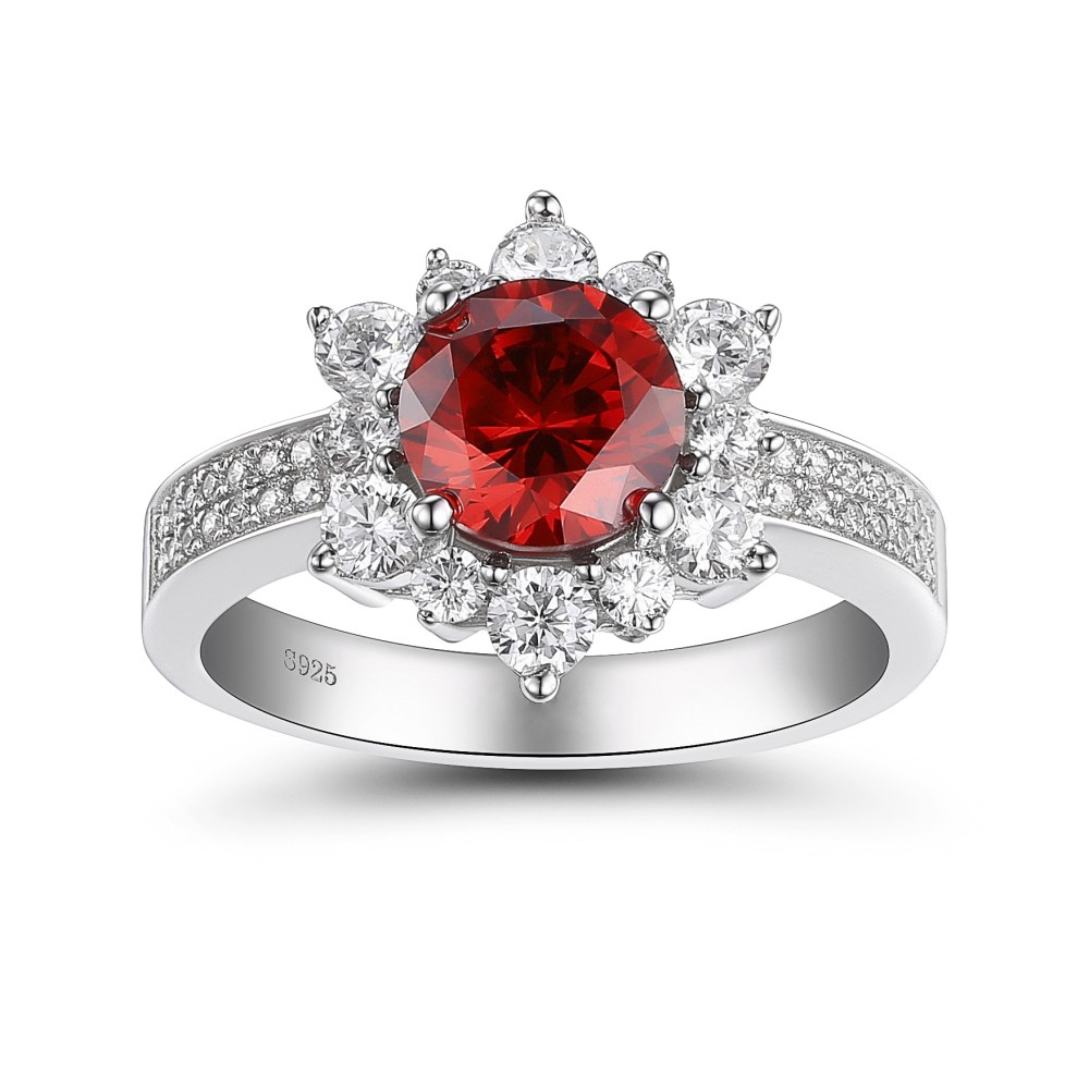 Coupe Ronde Rubis 925 Argent Sterling Bague Cocktail