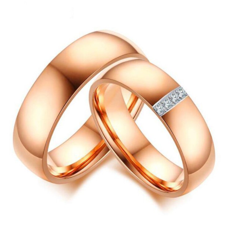 Acier au Titane Or Rosé Saphir Blanc Bagues de Promesse pour les Couples