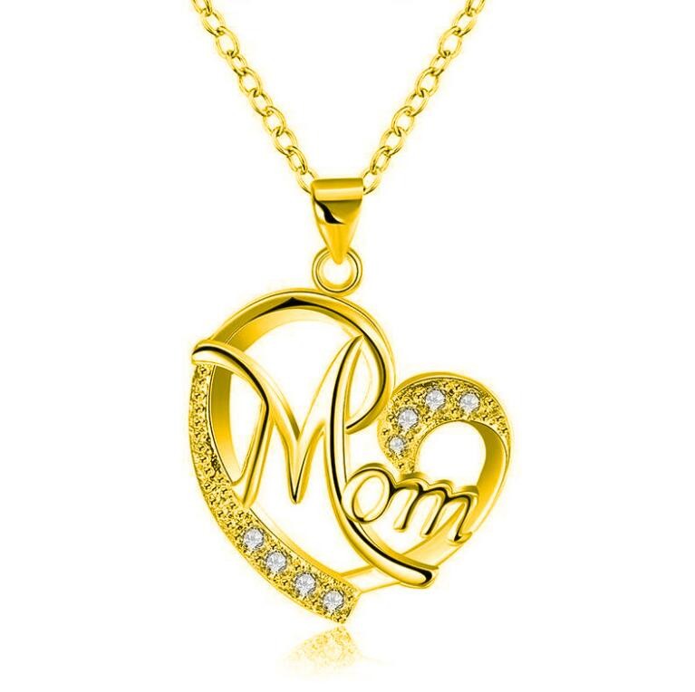 Coupe Ronde Saphir Blanc Or Coeur "Mom" Collier
