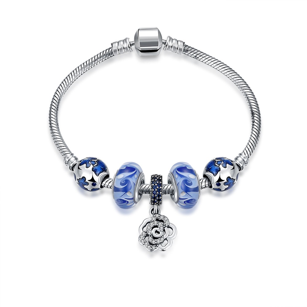 Bleu Accessories Fleur Pendant S925 Argent Bracelets