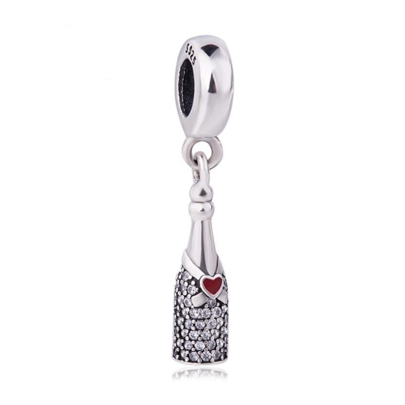 Winebottle with Rouge Coeur Breloque Argent Sterling
