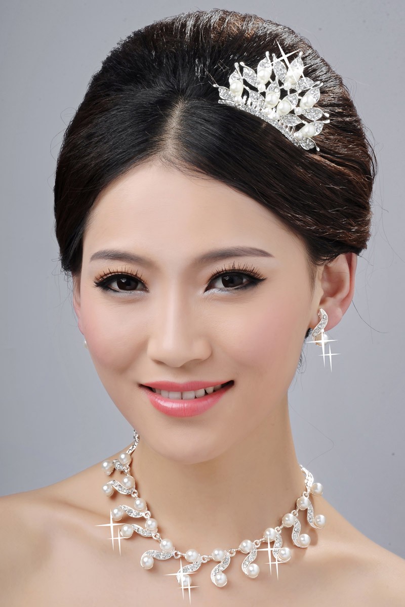 Glamorous Perles Alliage Cristaux Clairs Coiffe de Mariage Colliers Boucles d'oreilles Set