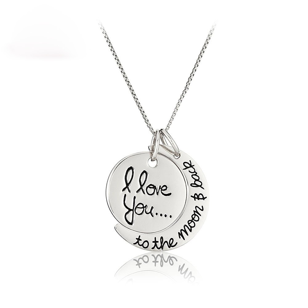 Titane I love you to the moon et Back Pendant Collier