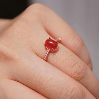 Solitaire Coupe Ovale 925 Argent Sterling Classique Or Rose Carnelian Ring