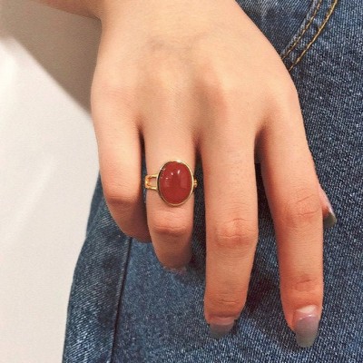 Solitaire Coupe Ovale 925 Argent Sterling Or Carnelian Ring
