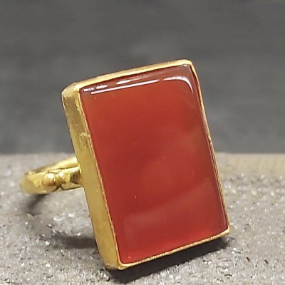 Solitaire Coupe rectangulaire 925 Argent Sterling Or Carnelian Ring