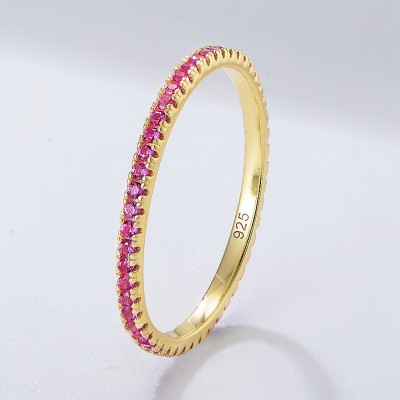 Coupe Ronde Pink Sapphire 925 Argent Sterling Or Alliances