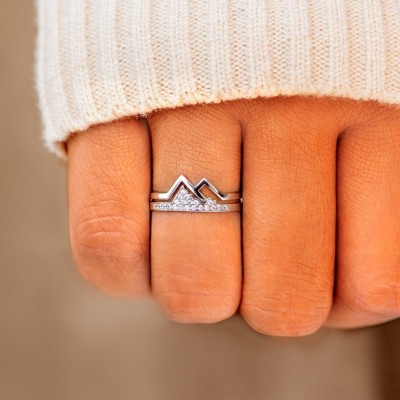 Adventure Mountain Coupe Ronde Saphir Blanc 925 Argent Sterling bague