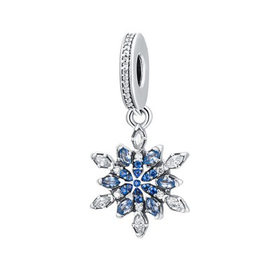 Snowflake with Bleu Stones Breloque Argent Sterling