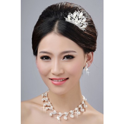 Glamorous Perles Alliage Cristaux Clairs Coiffe de Mariage Colliers Boucles d'oreilles Set