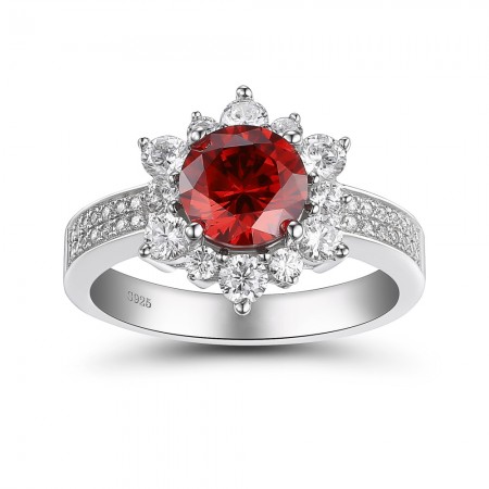 Coupe Ronde Rubis 925 Argent Sterling Bague Cocktail