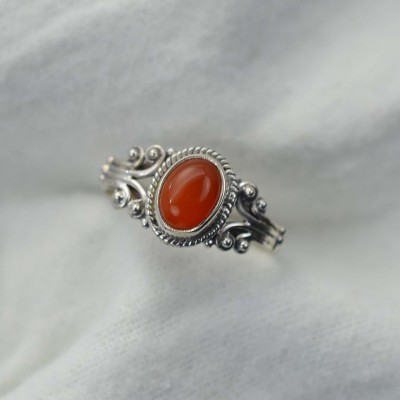 Solitaire Coupe Ovale 925 Argent Sterling Carnelian Ring