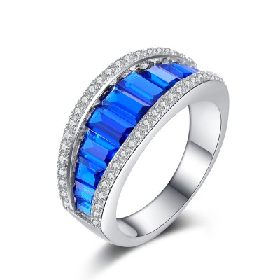 Saphir Bleu 925 Argent Sterling Alliances Femme