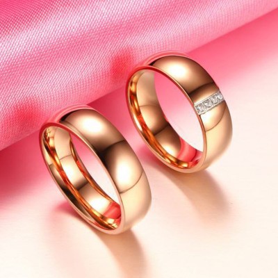 Acier au Titane Or Rosé Saphir Blanc Bagues de Promesse pour les Couples