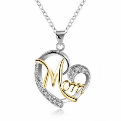Coupe Ronde Saphir Blanc Or & Argent Coeur "Mom" Collier