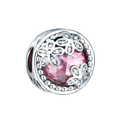 Fleurs with Rose Stone Breloque Argent Sterling