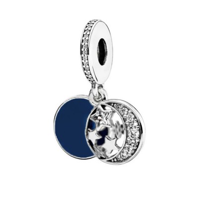 Moon & Étoiles Royal Bleu Breloque Argent Sterling