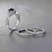 Round Cut Black & White Sapphire S925 Silver Halo 3 Piece Ring Sets