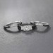 Cushion Cut Black & White Sapphire S925 Silver 3-Stone 3 Piece Ring Sets