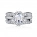 Emerald Cut 925 Sterling Silver White Sapphire 3 Piece Halo Ring Sets