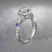 Round Cut White and Blue Sapphire Sterling Silver Halo Engagement Rings