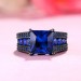 Blue Sapphire Princess Cut Black 925 Sterling Silver Engagement Rings