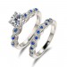 Round Cut Blue & White Sapphire 925 Sterling Silver Bridal Sets