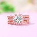 Round Cut White Sapphire 925 Sterling Silver Rose Gold Halo Ring Sets