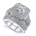 Princess Cut White Sapphire Sterling Silver Double Halo Bridal Sets