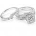 Princess Cut White Sapphire Sterling Silver Halo 3-Piece Bridal Sets