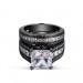 Princess Cut White Sapphire Black 925 Sterling Silver Bridal Sets