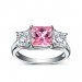 Princess Cut 925 Sterling Silver Three Stone Pink & White Sapphire Engagement Rings