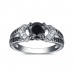 Round Cut 925 Sterling Silver Black & White Sapphire Engagement Rings