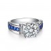 Round Cut Sapphire & White Sapphire 925 Sterling Silver Engagement Rings