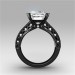 Emerald Cut Gemstone Black 925 Sterling Silver Engagement Ring