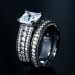 Emerald Cut Gemstone Black 925 Sterling Silver Engagement Ring