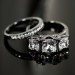 Princess Cut Gemstone Black 925 Sterling Silver Engagement Ring