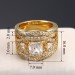 Princess Cut White Sapphire Gold Three-Stone 3-Piece Bridal Sets