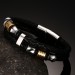 Black Leather Gold and Silver 925 Sterling Silver Bracelet