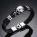 Black Leather Skull 925 Sterling Silver Bracelet